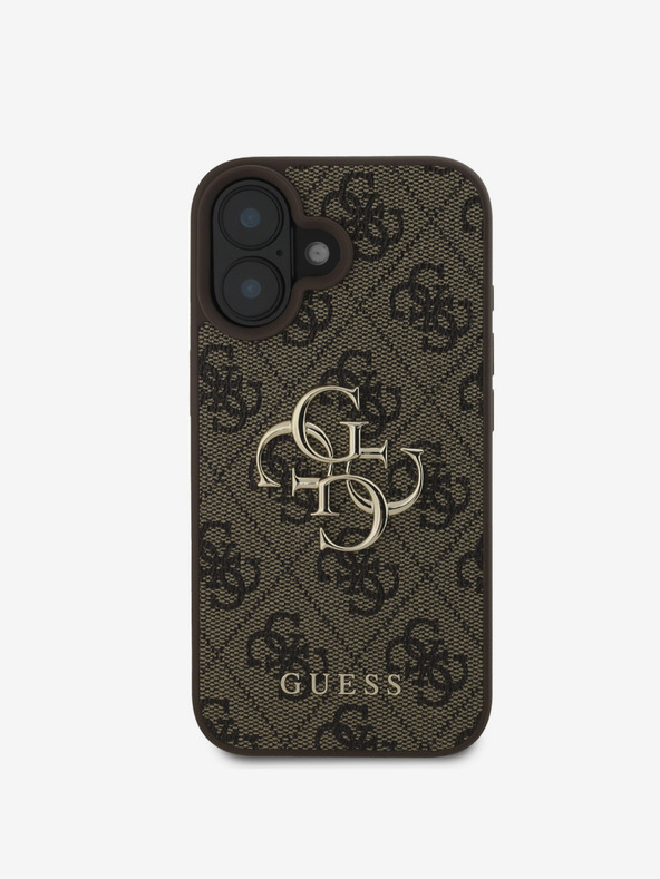 Guess Stražnja maska ​​Guess PU 4G s metalnim logotipom za iPhone 16 smeđa