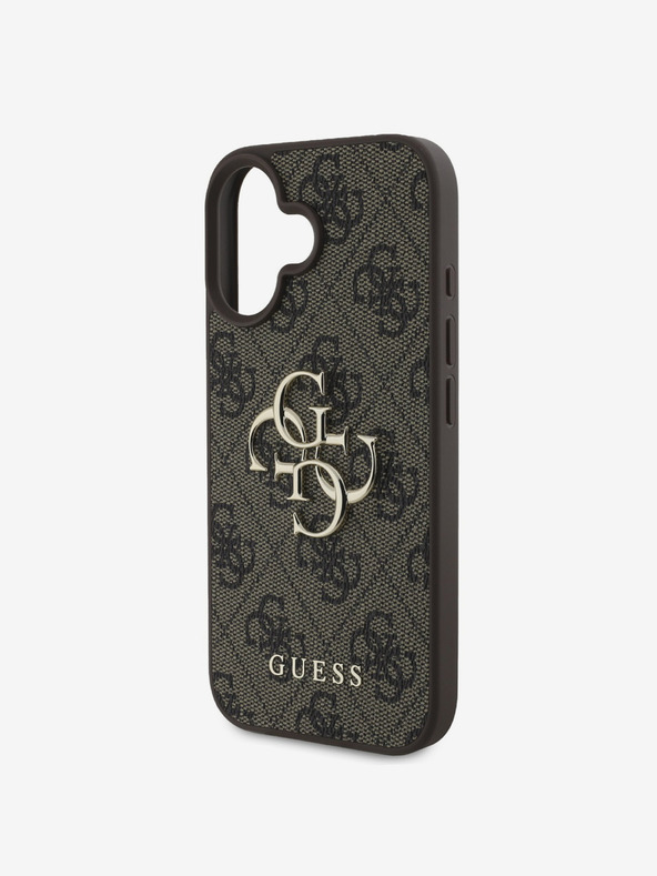 Guess Stražnja maska ​​Guess PU 4G s metalnim logotipom za iPhone 16 smeđa