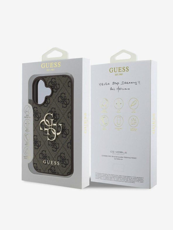 Guess Stražnja maska ​​Guess PU 4G s metalnim logotipom za iPhone 16 smeđa