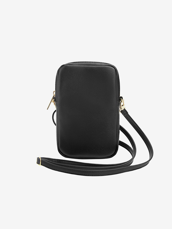 Guess Guess PU zrnata 4G torba za telefon s metalnim logotipom i patentnim zatvaračem crna