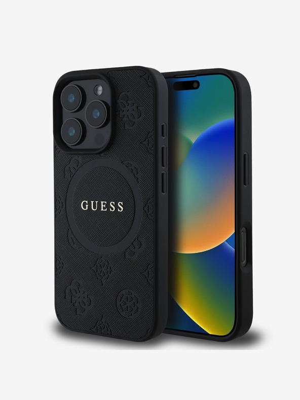 Guess Guess Saffiano Peony Stamp MagSafe stražnja maska ​​za iPhone 16 Pro crna