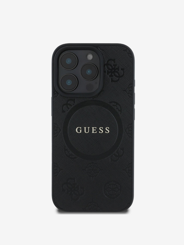Guess Guess Saffiano Peony Stamp MagSafe stražnja maska ​​za iPhone 16 Pro crna