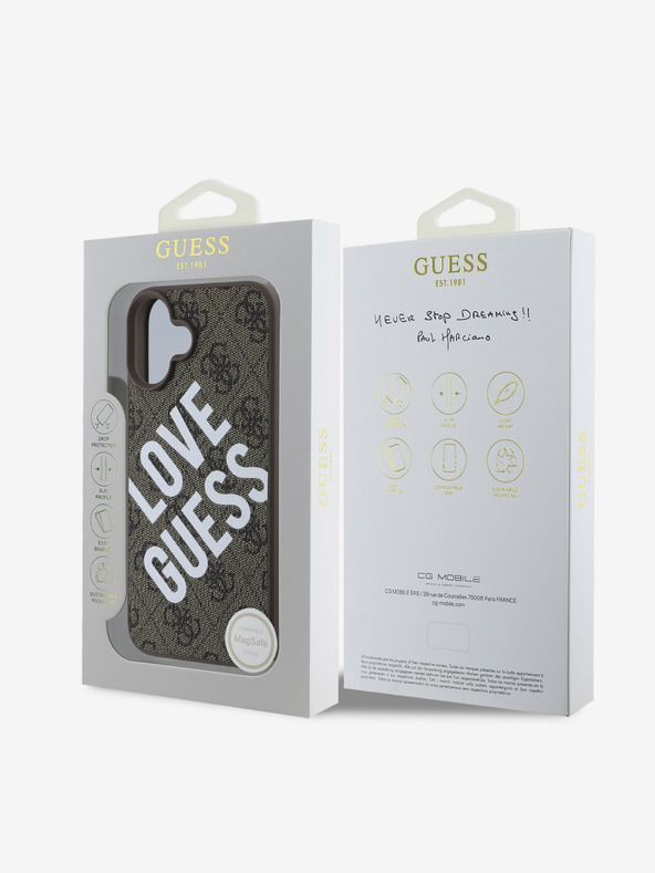 Guess Guess PU kožna 4G Big Love Logo MagSafe stražnja maska ​​za iPhone 16 smeđa