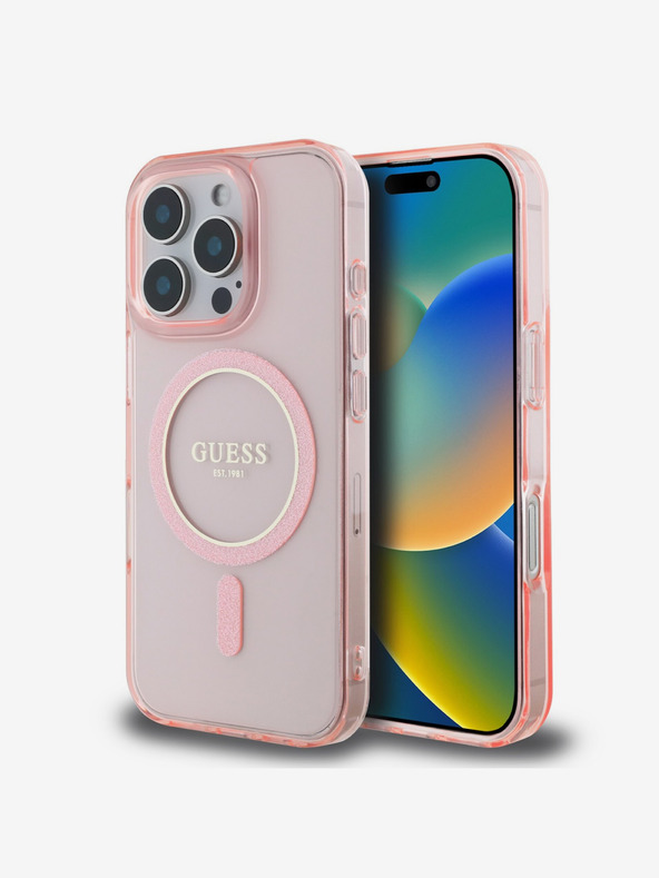 Guess Guess IML Glitter Ring MagSafe stražnja maska ​​za iPhone 16 Pro Pink