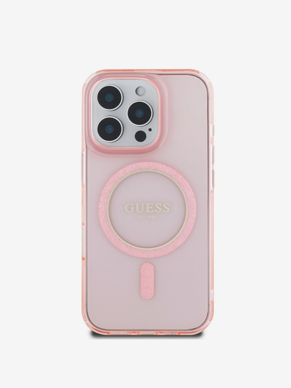 Guess Guess IML Glitter Ring MagSafe stražnja maska ​​za iPhone 16 Pro Pink