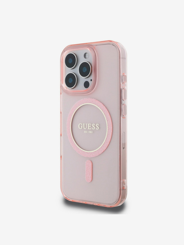 Guess Guess IML Glitter Ring MagSafe stražnja maska ​​za iPhone 16 Pro Pink