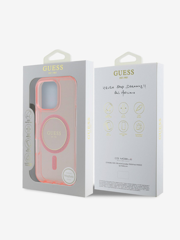 Guess Guess IML Glitter Ring MagSafe stražnja maska ​​za iPhone 16 Pro Pink