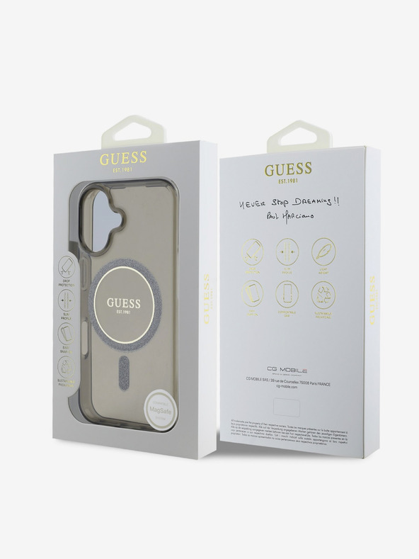 Guess Guess IML Glitter Ring MagSafe stražnja maska ​​za iPhone 16 crna