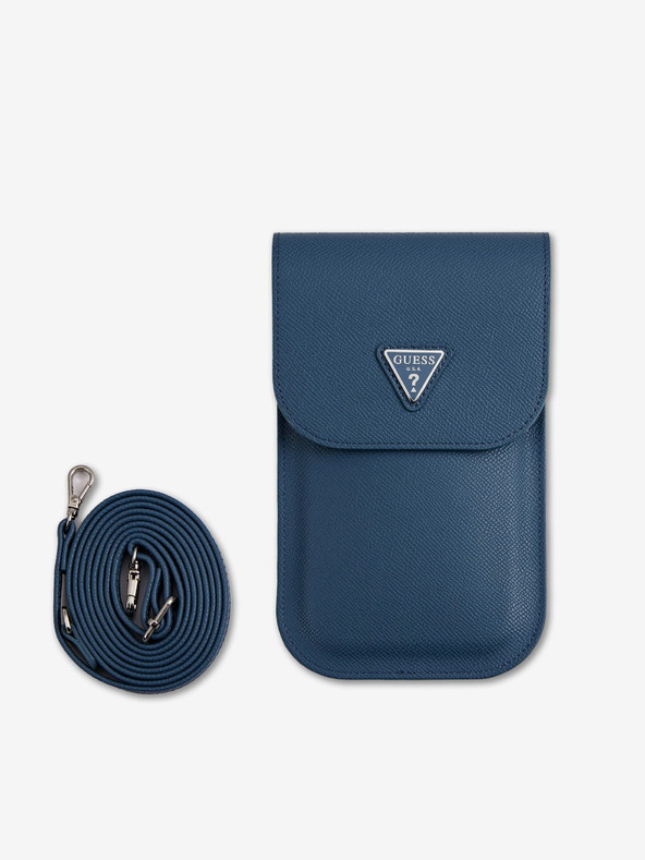 Guess Guess torba za telefon s logotipom PU zrnatog trokuta, plava