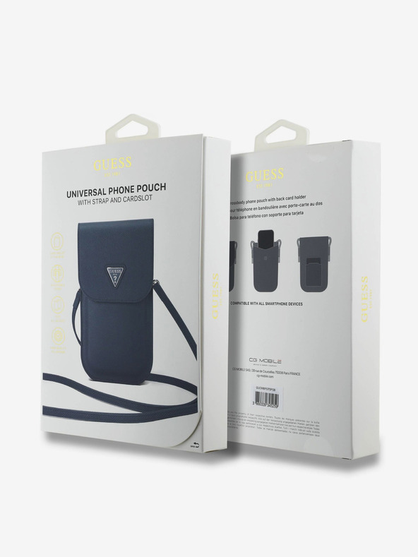 Guess Guess torba za telefon s logotipom PU zrnatog trokuta, plava