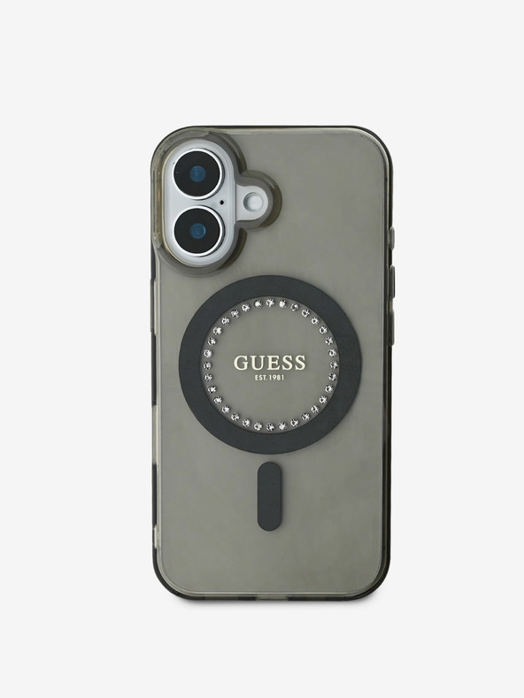 Guess Guess IML Rhinestones Ring MagSafe stražnja maska ​​za iPhone 16 crna