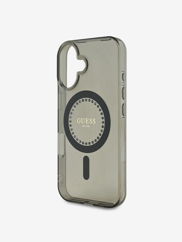 Guess Guess IML Rhinestones Ring MagSafe stražnja maska ​​za iPhone 16 crna