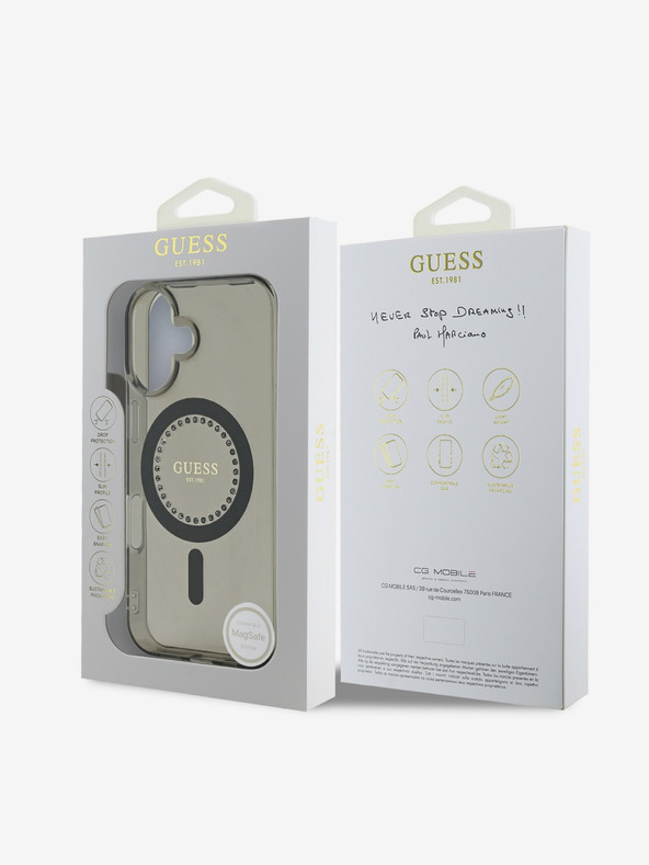Guess Guess IML Rhinestones Ring MagSafe stražnja maska ​​za iPhone 16 crna