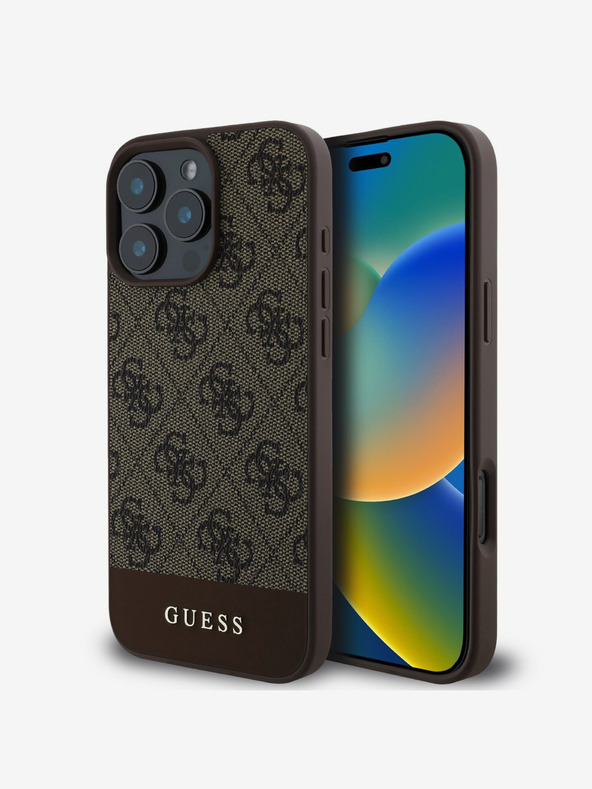 Guess Stražnja maska ​​Guess PU 4G Stripe za iPhone 16 Pro smeđa