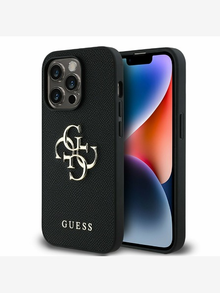 Guess Stražnja maska ​​Guess PU zrnatog 4G metalnog logotipa za iPhone 13 Pro crna