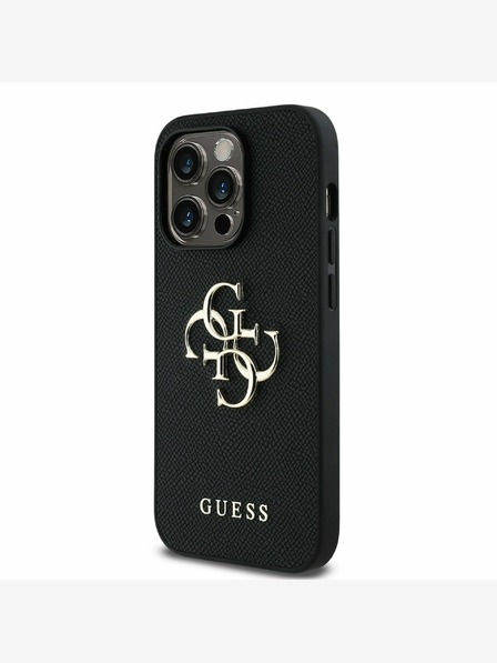 Guess Stražnja maska ​​Guess PU zrnatog 4G metalnog logotipa za iPhone 13 Pro crna