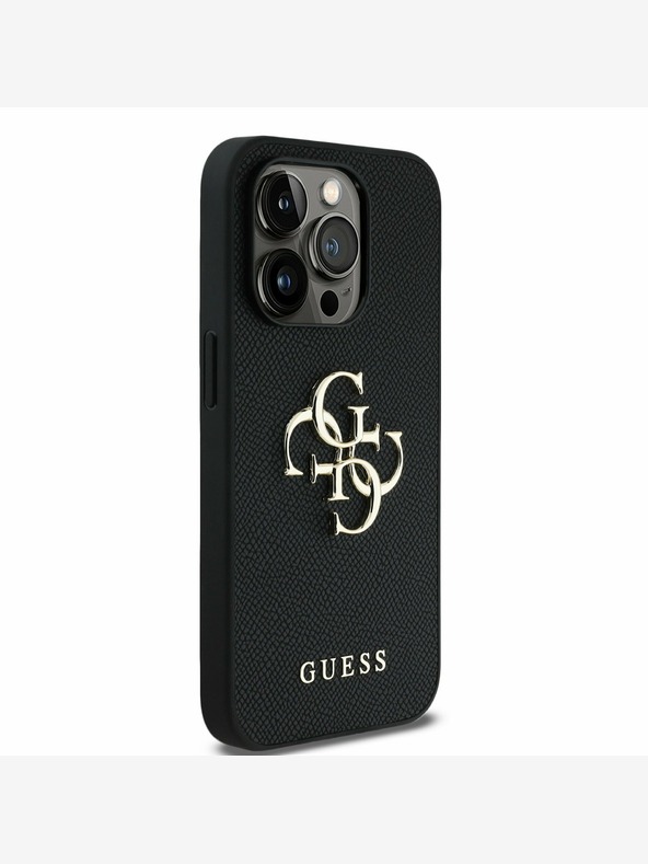 Guess Stražnja maska ​​Guess PU zrnatog 4G metalnog logotipa za iPhone 13 Pro crna