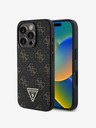 Guess Stražnja maska ​​Guess 4G s trokutastim metalnim logotipom od PU kože za iPhone 16 Pro Max crna