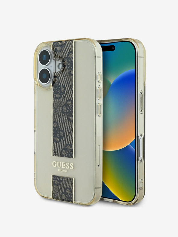 Guess Stražnja maska ​​Guess IML Middle 4G Stripe za iPhone 16 smeđa