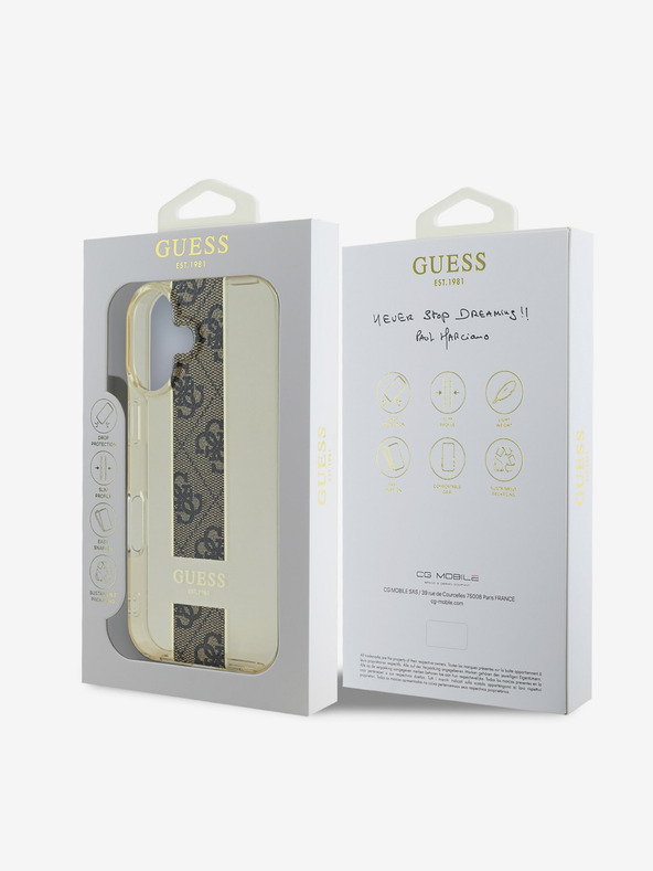 Guess Stražnja maska ​​Guess IML Middle 4G Stripe za iPhone 16 smeđa