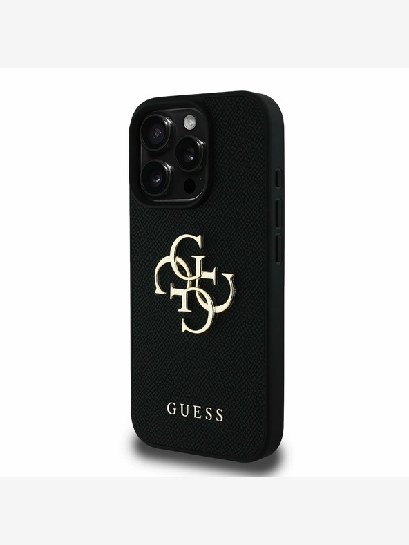 Guess Stražnja maska ​​Guess PU Grained 4G Metal Logo za iPhone 16 Pro Max crna