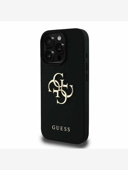 Guess Stražnja maska ​​Guess PU Grained 4G Metal Logo za iPhone 16 Pro Max crna