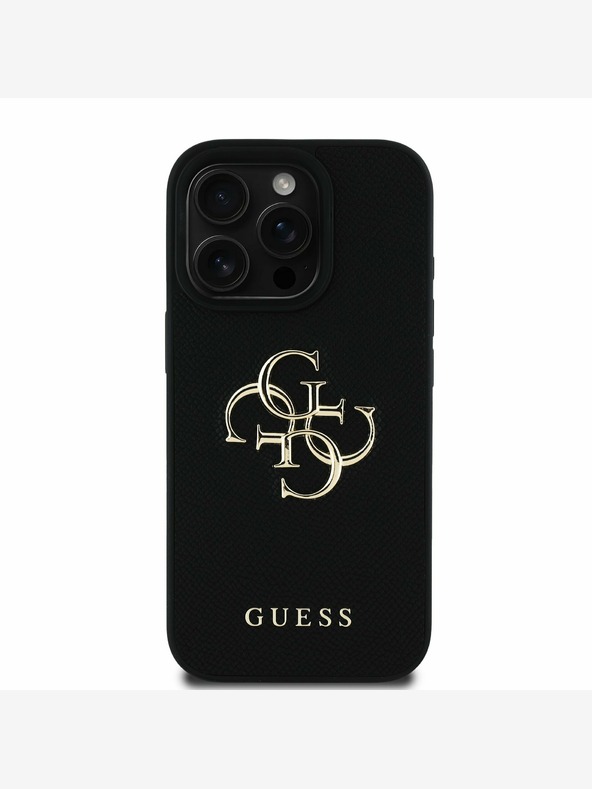 Guess Stražnja maska ​​Guess PU Grained 4G Metal Logo za iPhone 16 Pro Max crna