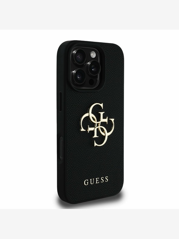 Guess Stražnja maska ​​Guess PU Grained 4G Metal Logo za iPhone 16 Pro Max crna