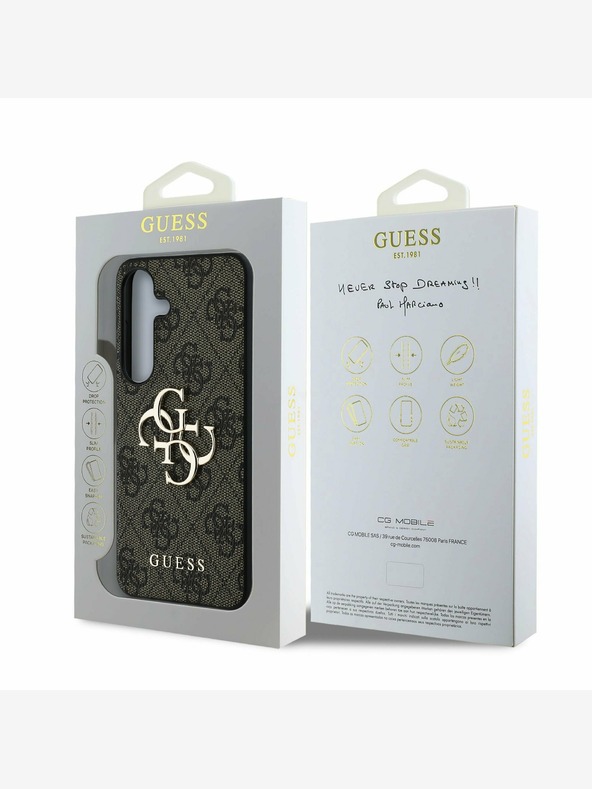 Guess Stražnja maska ​​Guess PU 4G s metalnim logotipom za Samsung Galaxy S25+ smeđa