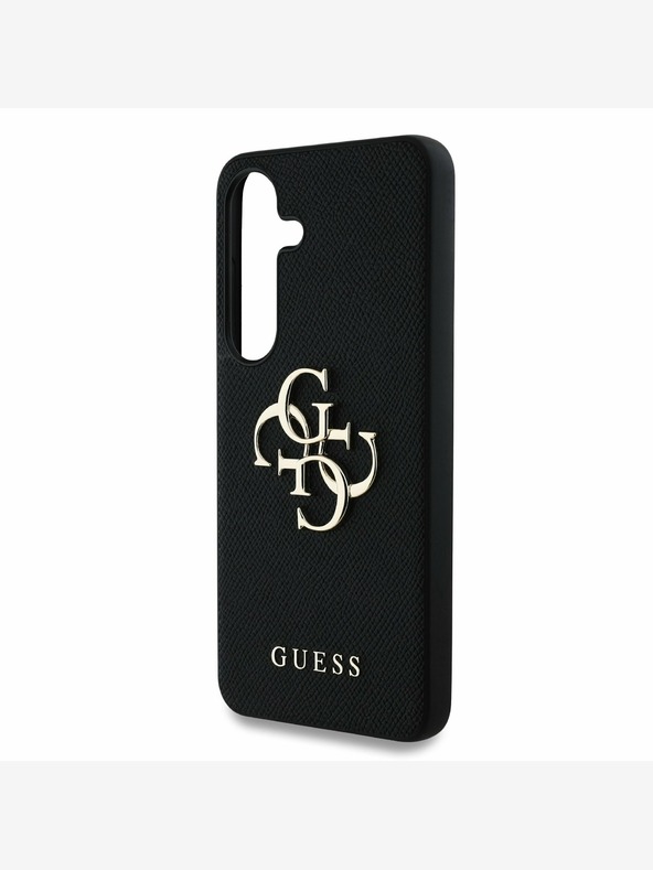 Guess Stražnja maska ​​Guess PU zrnatog 4G metalnog logotipa za Samsung Galaxy S25+ crna