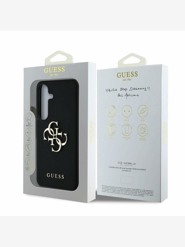 Guess Stražnja maska ​​Guess PU zrnatog 4G metalnog logotipa za Samsung Galaxy S25+ crna