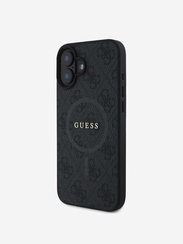 Guess Guess PU kožna 4G obojena stražnja maska ​​MagSafe za iPhone 16 crna