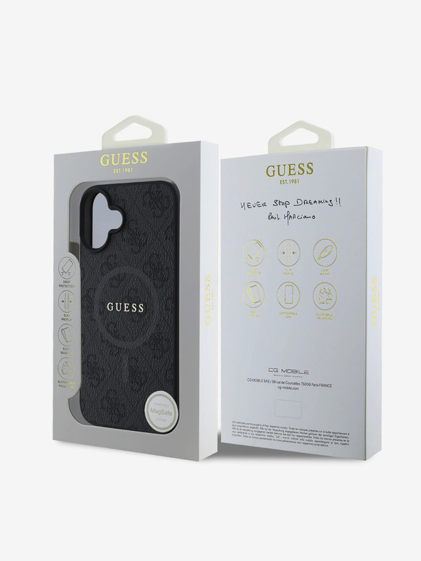 Guess Guess PU kožna 4G obojena stražnja maska ​​MagSafe za iPhone 16 crna