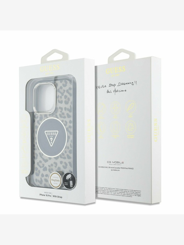 Guess Guess IML Leopard Trokut Logo Strap MagSafe stražnja maska ​​za iPhone 16 Pro smeđa
