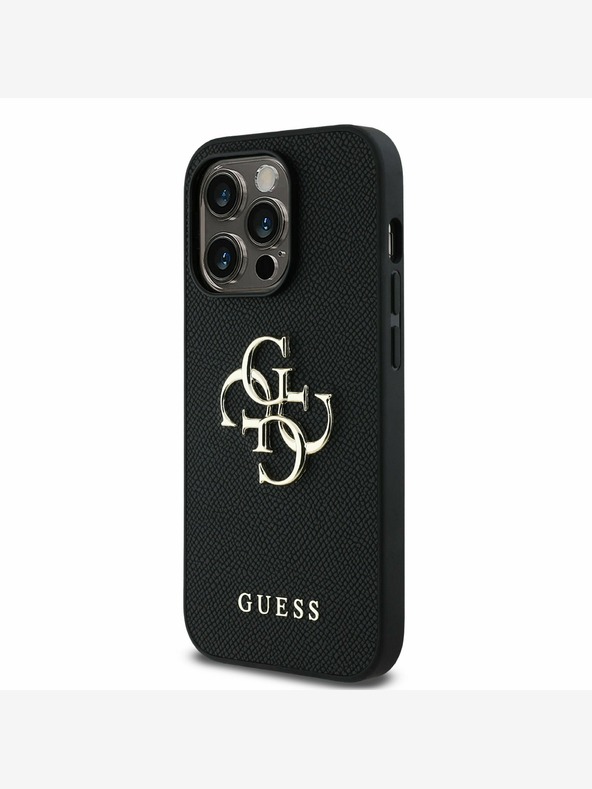 Guess Stražnja maska ​​Guess PU zrnatog 4G metalnog logotipa za iPhone 14 Pro crna
