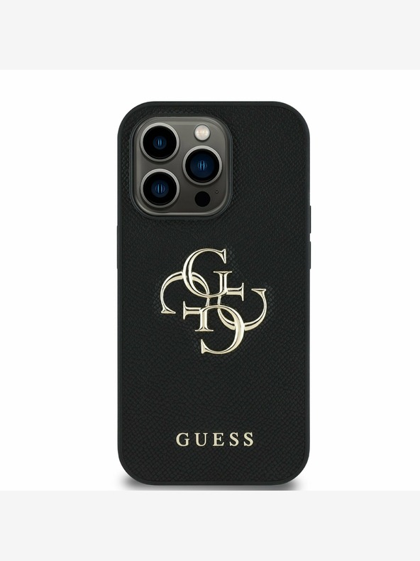 Guess Stražnja maska ​​Guess PU zrnatog 4G metalnog logotipa za iPhone 14 Pro crna