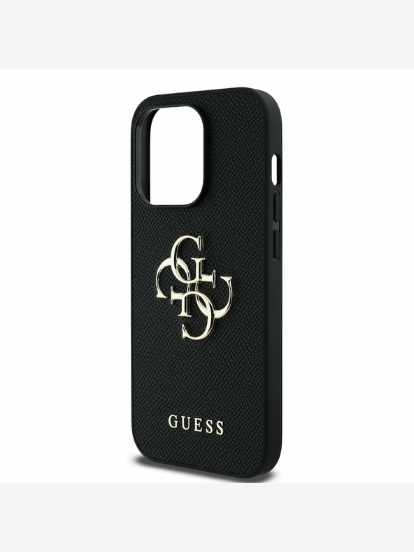 Guess Stražnja maska ​​Guess PU zrnatog 4G metalnog logotipa za iPhone 14 Pro crna