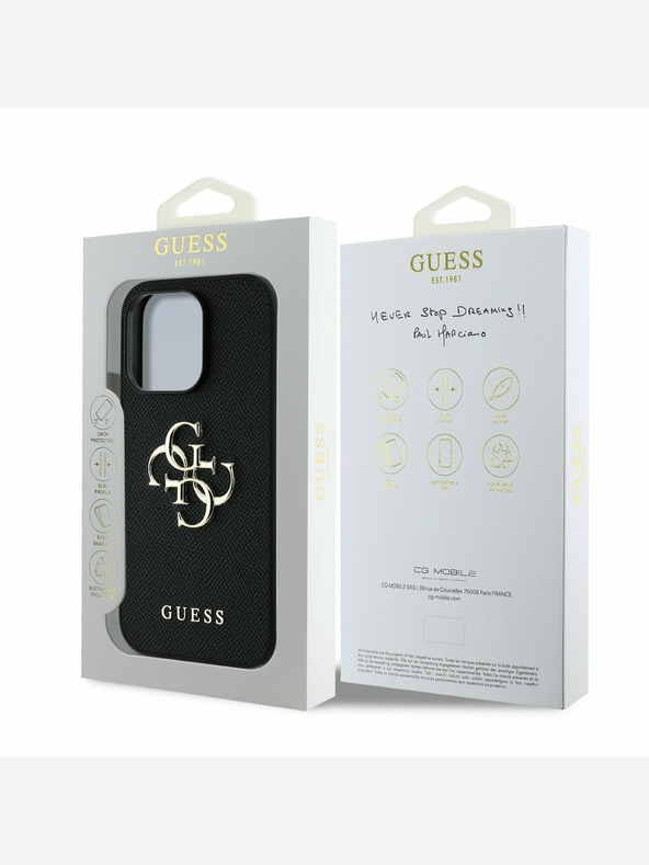 Guess Stražnja maska ​​Guess PU zrnatog 4G metalnog logotipa za iPhone 14 Pro crna