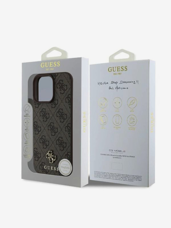 Guess Guess PU 4G mali metalni logotip MagSafe stražnja maska ​​za iPhone 16 Pro Max smeđa