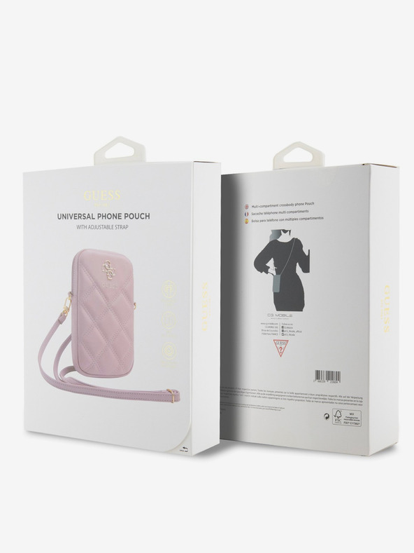 Guess Guess PU prošivena 4G metalna torba za telefon s patentnim zatvaračem, ružičasta