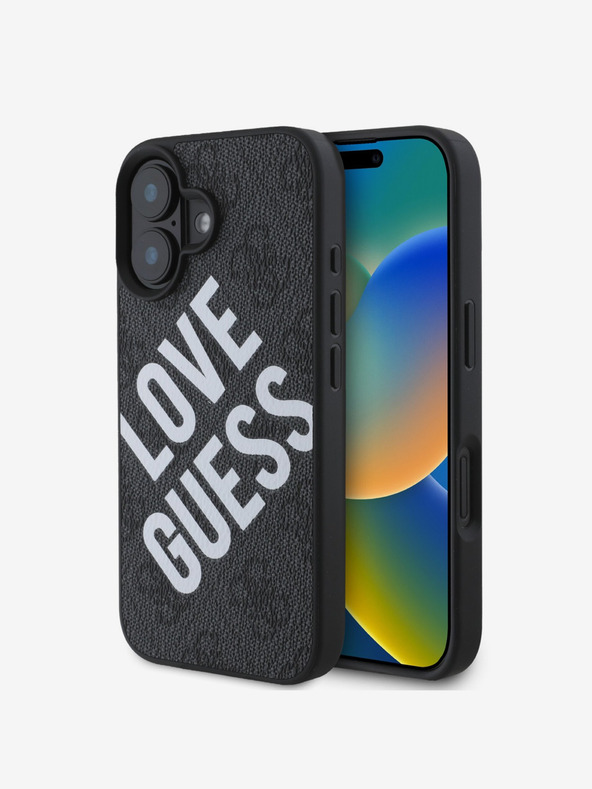 Guess Guess PU kožna 4G Big Love Logo MagSafe stražnja maska ​​za iPhone 16 crna
