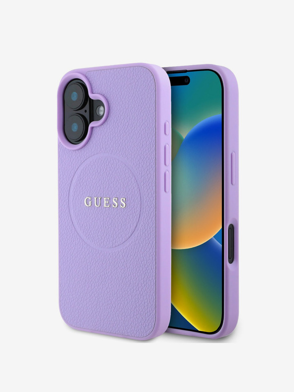 Guess Guess PU Grained Classic Logo MagSafe stražnja maska ​​za iPhone 16 Plus ljubičasta