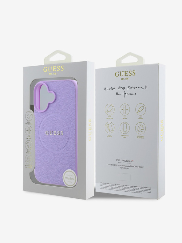 Guess Guess PU Grained Classic Logo MagSafe stražnja maska ​​za iPhone 16 Plus ljubičasta
