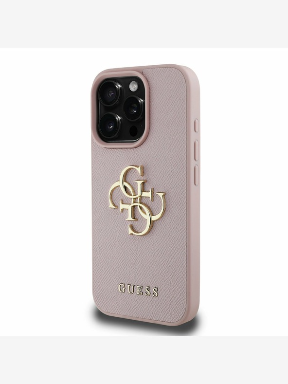 Guess Stražnja maska ​​Guess PU Grained 4G Metal Logo za iPhone 15 Pro Max Pink