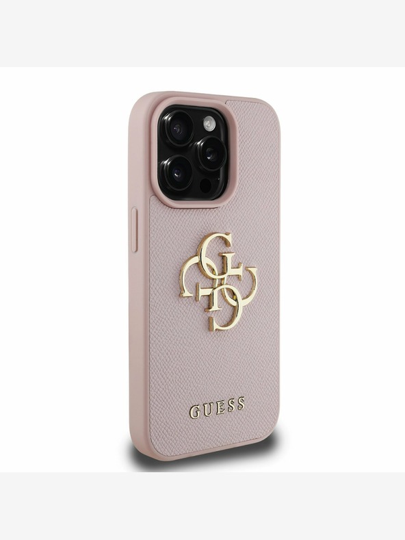 Guess Stražnja maska ​​Guess PU Grained 4G Metal Logo za iPhone 15 Pro Max Pink