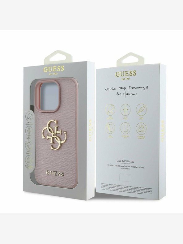 Guess Stražnja maska ​​Guess PU Grained 4G Metal Logo za iPhone 15 Pro Max Pink