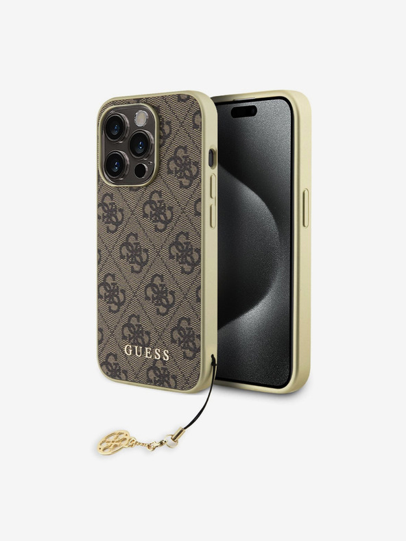 Guess Stražnja maska ​​Guess 4G Charm za iPhone 15 Pro smeđa