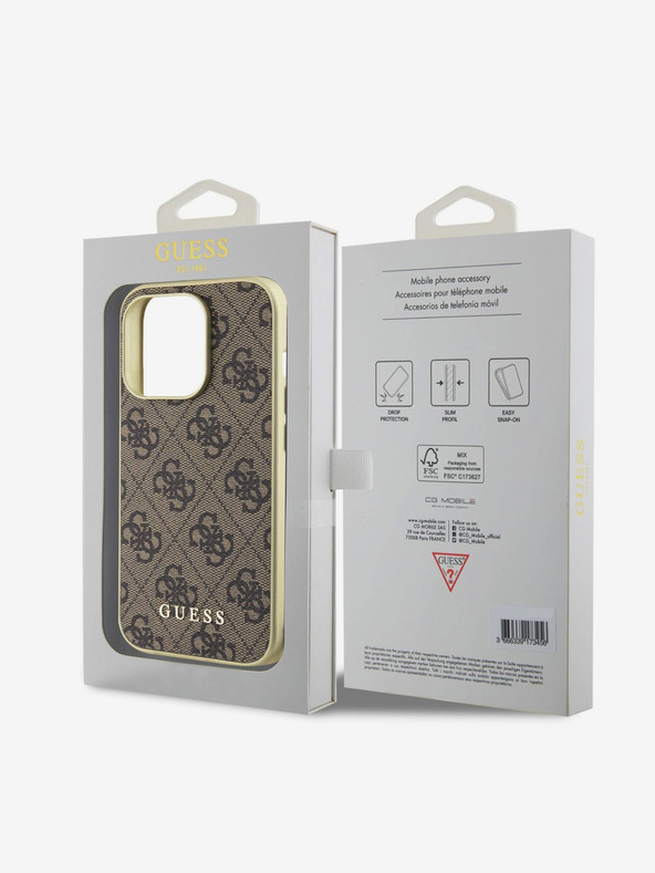 Guess Stražnja maska ​​Guess 4G Charm za iPhone 15 Pro smeđa