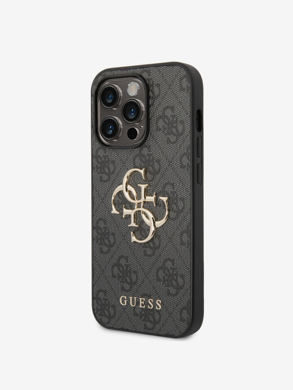 Guess Stražnja maska ​​Guess PU 4G s metalnim logotipom za iPhone 15 Pro Max siva