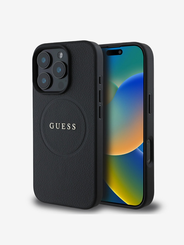 Guess Guess PU Grained Classic Logo MagSafe stražnja maska ​​za iPhone 16 Pro Max crna